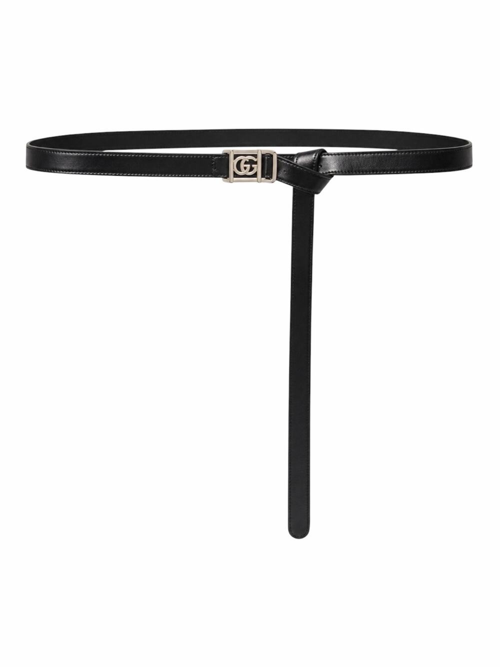 Gucci 20mm Leather Tie Belt Double GG Logo Black Silver Size 80/32